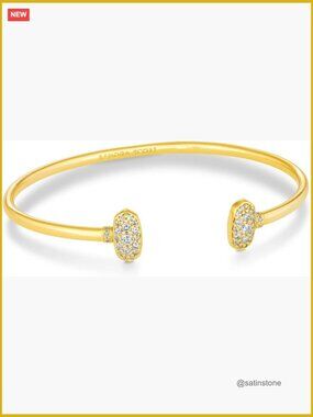 Gold Plated Cuff Bracelet with Cubic Zirconia - Sparkly Bracelet for Women